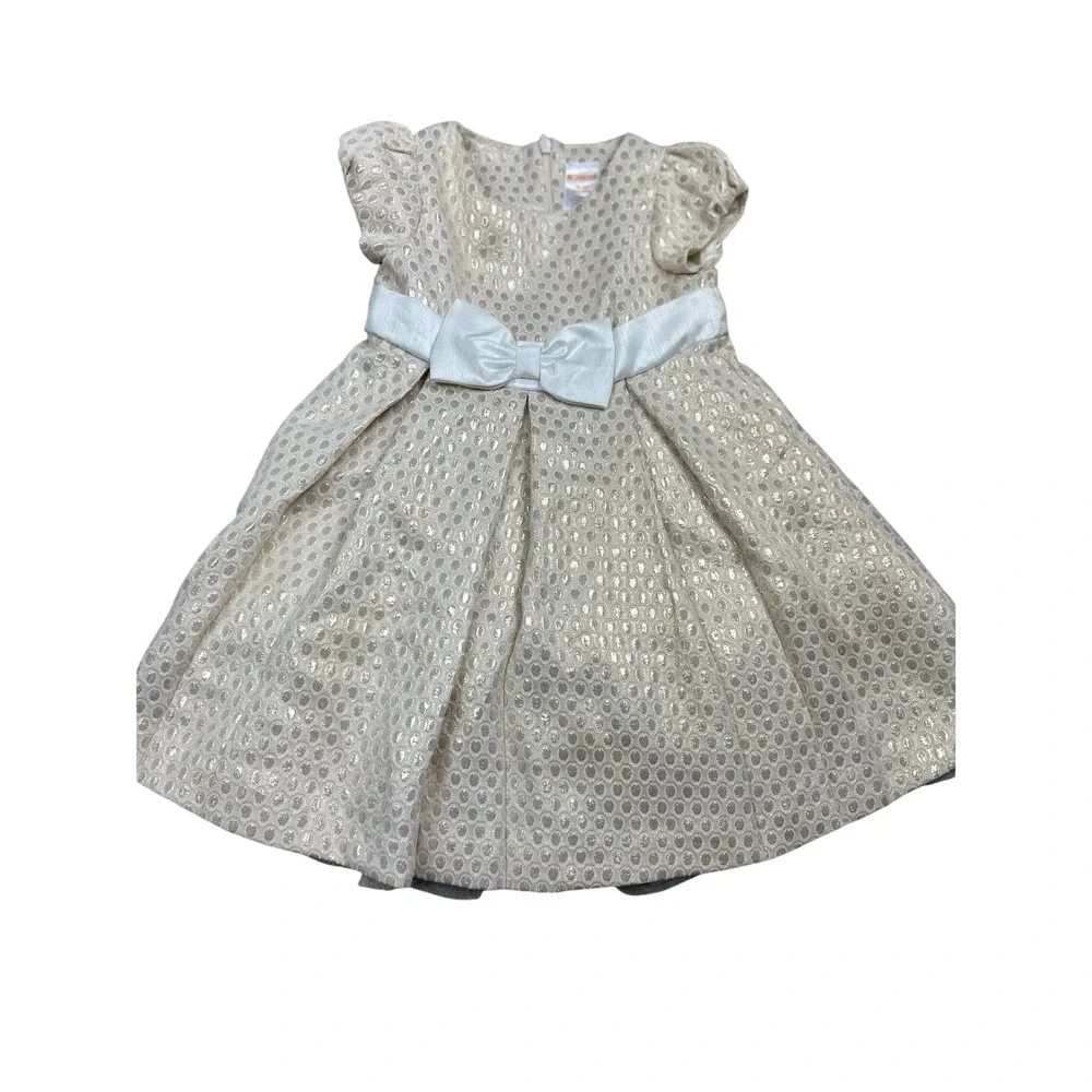 Gymboree Dress 18-24 Months Gold Metallic Jacquard Bow Party Holiday Formal